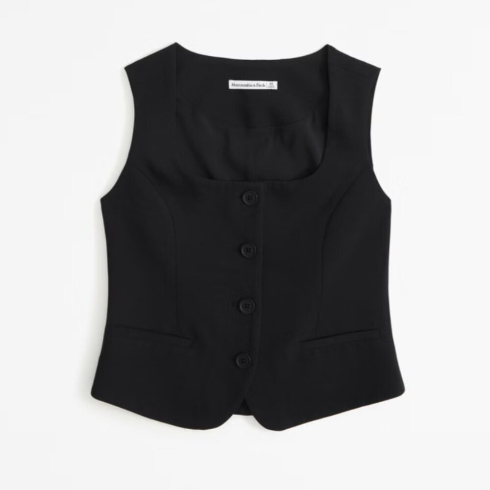 Abercrombie & Fitch Mara Premium Crepe Vest Squareneck Top, XS Black